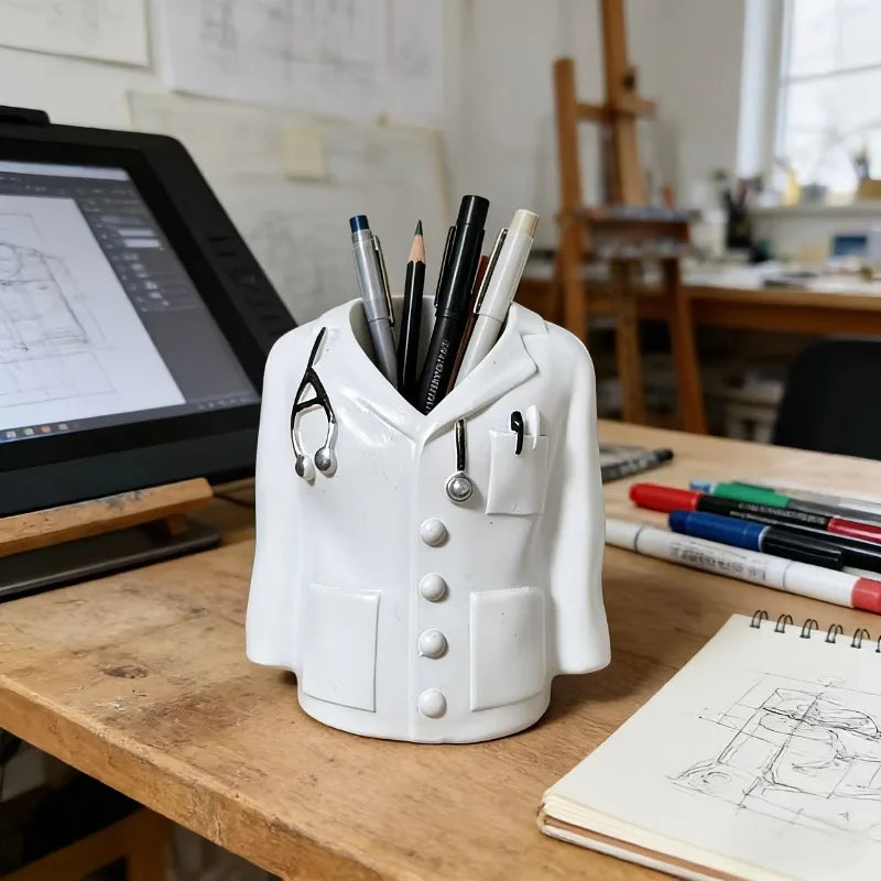 1pc Creative Doctor's Coat-Shaped Pen Holder, Medical Theme Desktop Organizer, Home and Office Desk Decorative Pen Cup