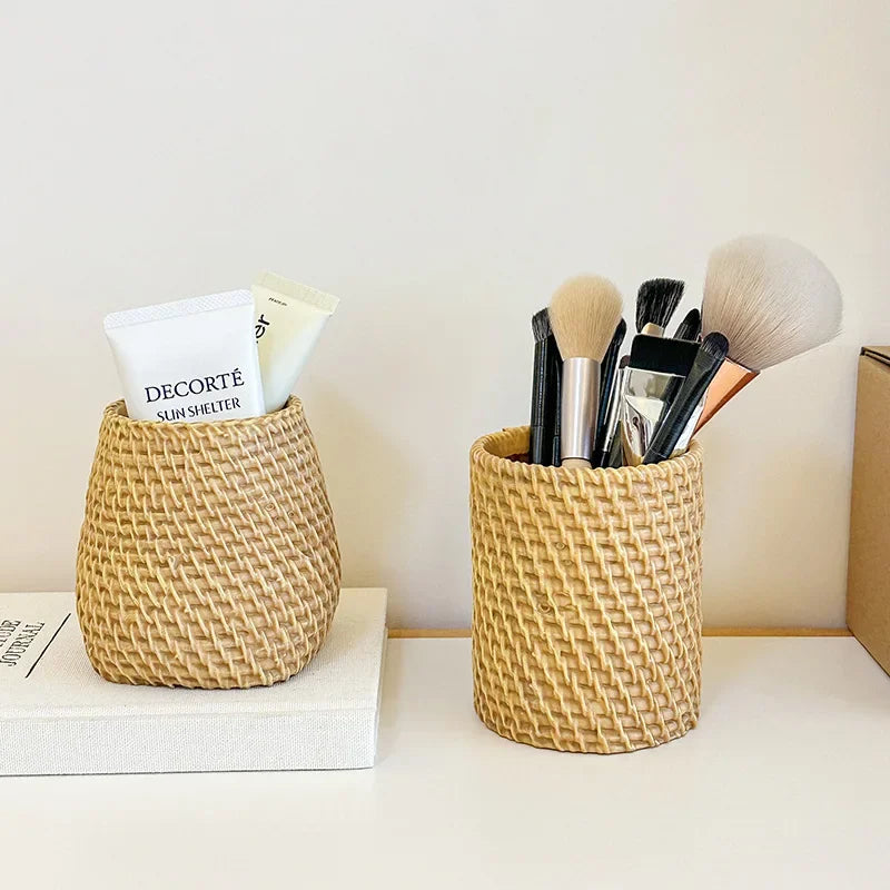 Simple Vine Pen Holder Home Office Minimalism Rattan Pen Holder Stationery Storage Plastic Tableware Holder Desk Accessories