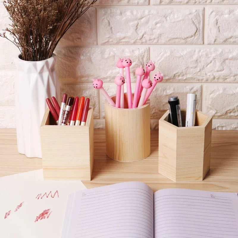Wooden stationery storage box for pens, pencil cases, office pen holders, makeup brush containers, stationery supplies,