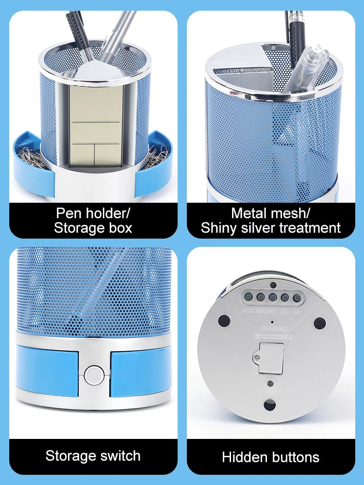 Iron mesh circular perpetual calendar storage pen holder - clock alarm clock - temperature detection multi-function