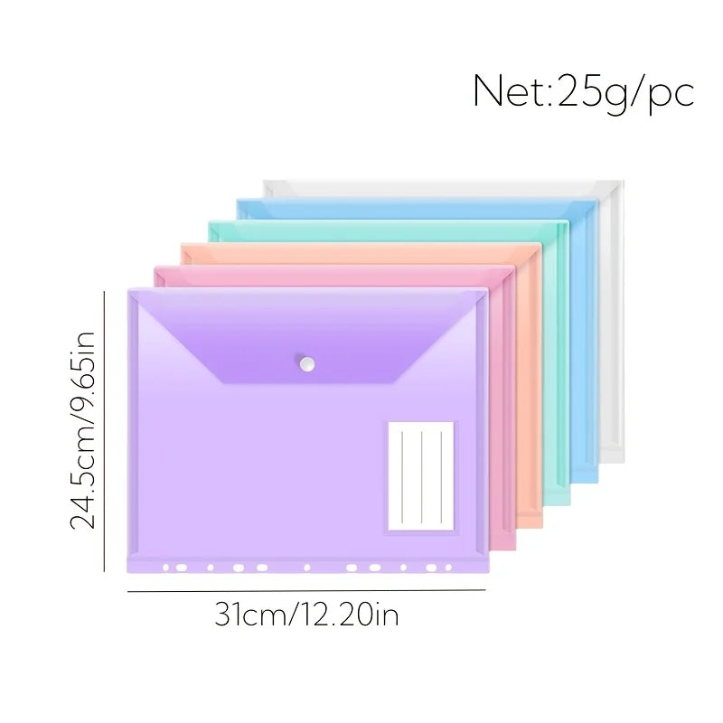 6/12pcs 11-Hole A4 Binder Pockets | Transparent Colorful PP File Bags & Label Pocket - Document Organizer for School Office Home