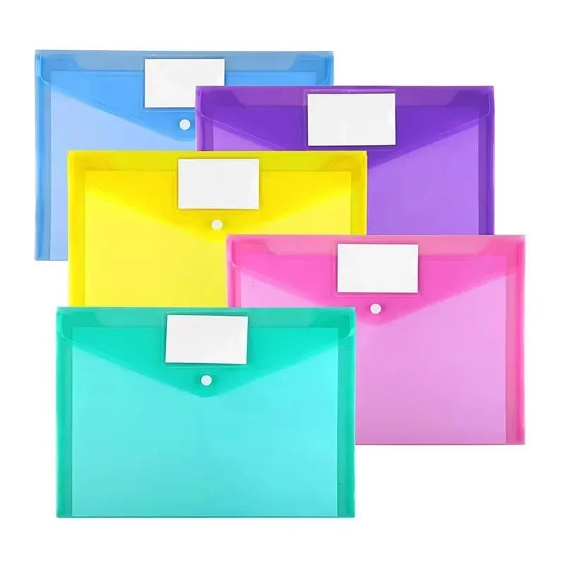 5/10pcs A4 Folders Plastic Envelopes Clear File Folder for Document Poly File with Label Pocket Snap Button for Office Organizer
