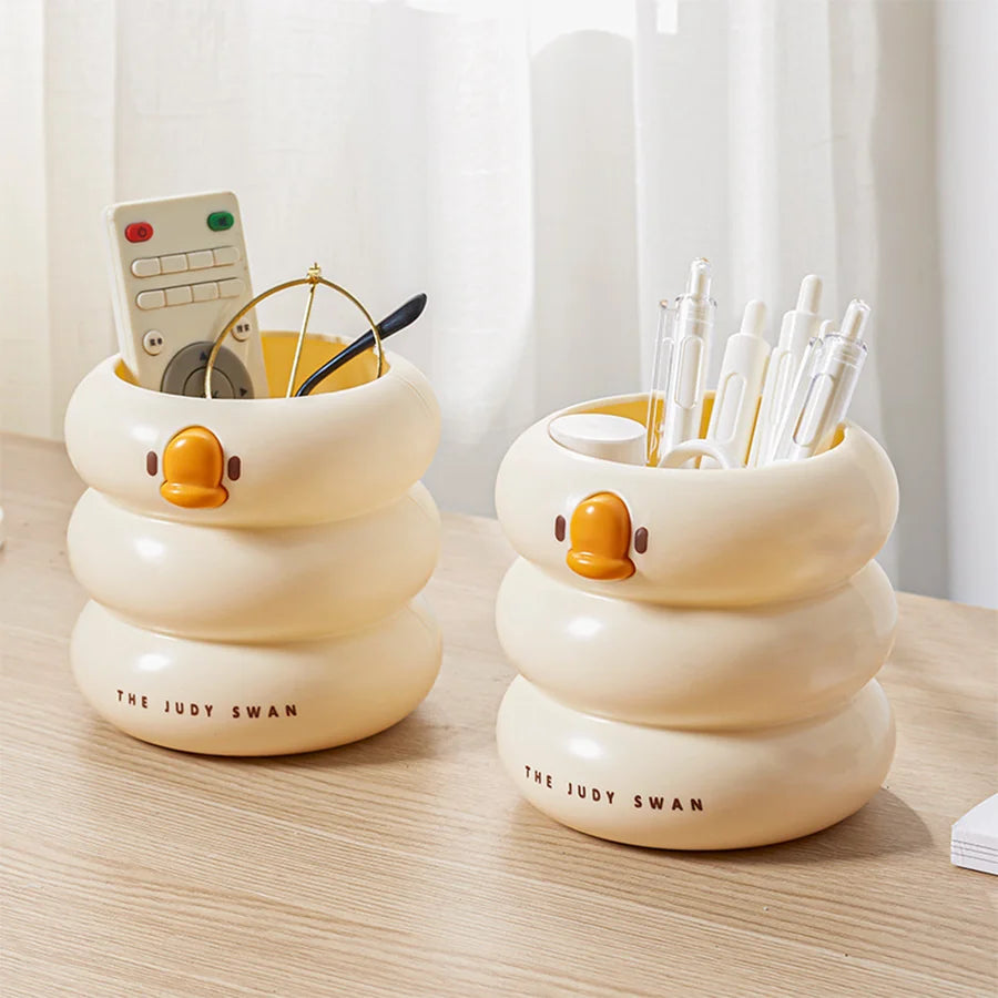 1 Duck Shaped Office Desk Storage Rack - Plastic Pen Holder And Makeup Brush Holder, Suitable For Offices, Homes, Students, Etc
