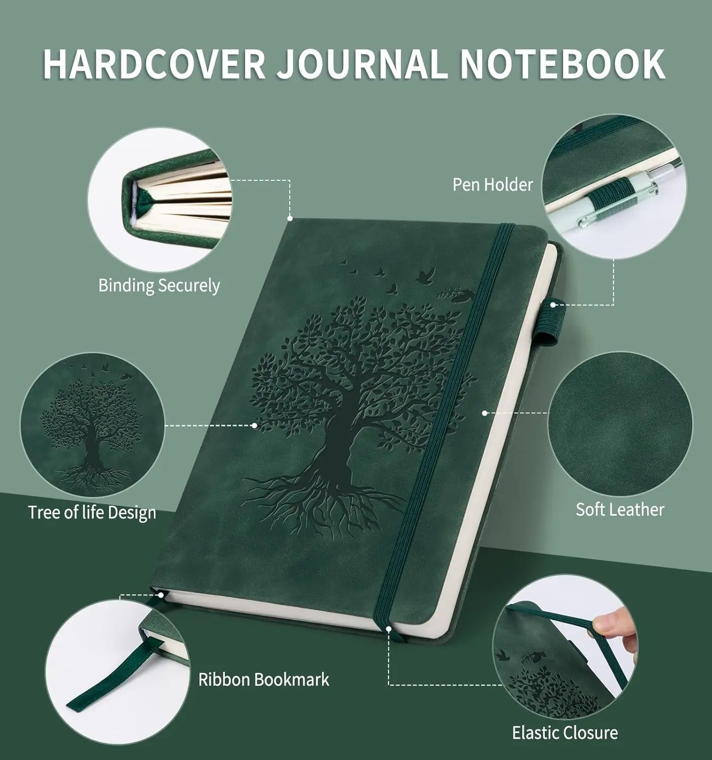 A5 Hardcover Leather Journal with 200 Pages Thick Paper for Writing, Work, School, Travel - Lined Notebook