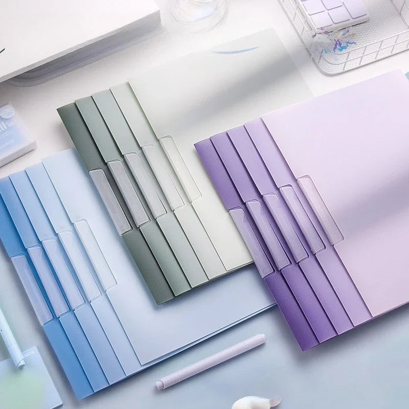 5PCS A4 Side Opening Gradient Folder A4 Pull Rod Data Test Paper File Folder Bag Desk Organizer Office Students Storage Supplies