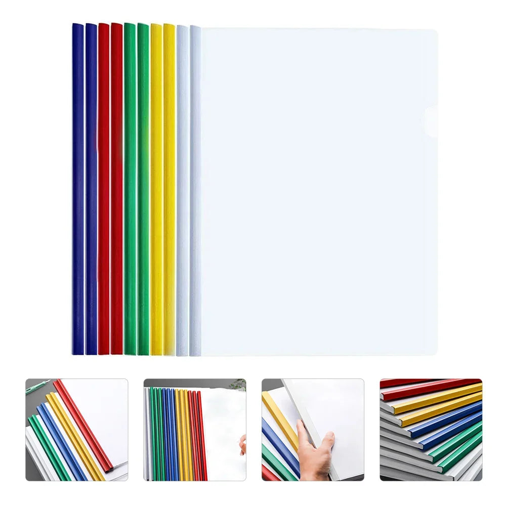 10 Pcs Folder Sliding Bar Clamps Binder Clips Tie Rod A4 Paper Files Plastic Folders Clear Report Cover Office Table