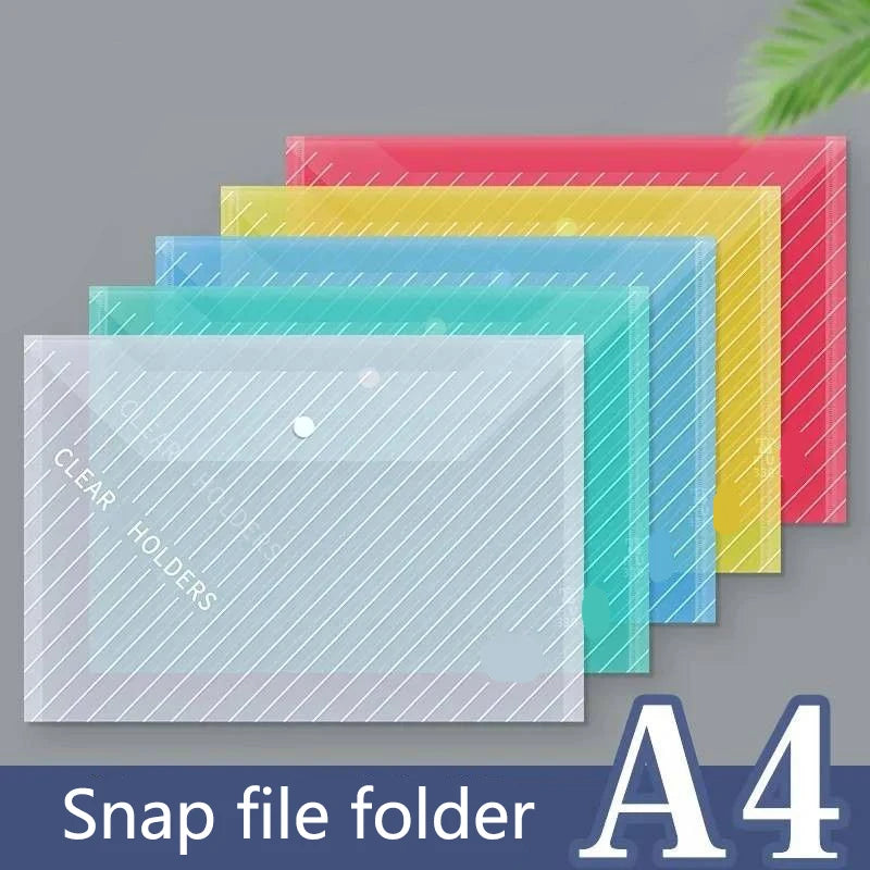 10pcs A4 File Bag Transparent Plastic Thickened Large-capacity Waterproof Snap-on Type Test Paper Storage Bag for Archives
